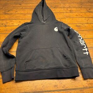 Carhartt Womens Relaxed Fit Black Pullover Hoodie Long Sleeve Logo Size XS